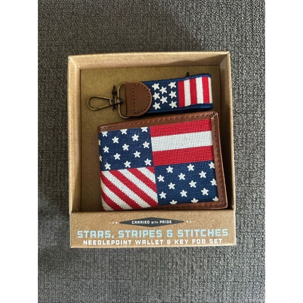 NWT The Kraftsman Co Stars Stripes and Stitches American Flag Needlepoint Wallet